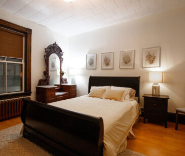 Romantic Kedgi Lodge suite master bedroom has posturepedic mattress on Queen bed